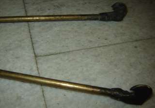 OLD VINTAGE BRASS TONGS FIREPLACE TOOL BEAUTIFUL SHAPE 24  