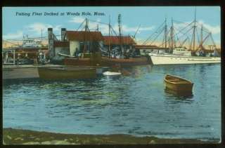 090209 FISHING FLEET DOCKED AT WOODS HOLE MA POSTCARD  