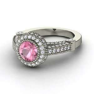  Vanessa Ring, Round Pink Tourmaline Sterling Silver Ring with White 