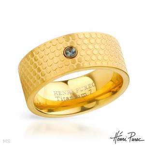 HENRI PUREC Ring Gold Tone Titanium and Sapphire Sz. 13 $170  