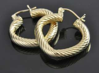 Estate Vintage 14K Gold Cable Rope Heart Hoop Earrings  