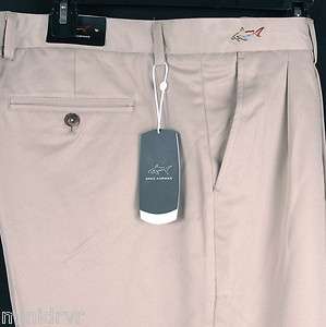   Norman Shark Khaki Microfiber Pleated Golf Dress Pants 38x32 40x32 NWT