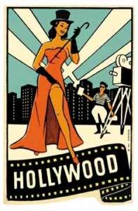 Hollywood, CA Vintage 1950s Style Travel Decal/Sticker  