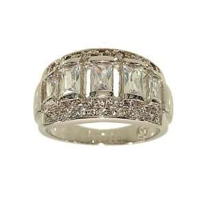   Cocktail Ring with Graduated Emerald Cut Clear Cubic Zirconia Size 8