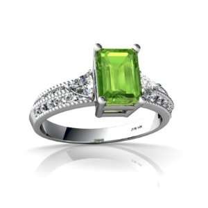  14K White Gold Emerald cut Genuine Peridot Ring Size 4.5 Jewelry