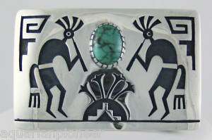 Hopi Kokopelli Turquoise Belt Buckle Lawrence Saufkie  