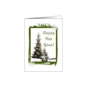 2012 New Years Party Invitation Evergreen Trees Winter Snow Scene Card