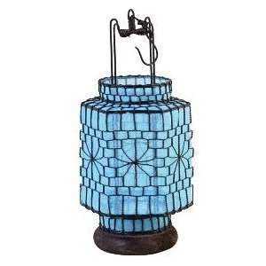  Turquoise Chinese Fabric Lantern with Wooden Base 10 