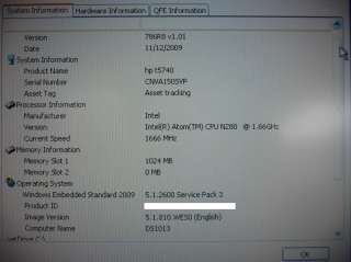 HP COMPAQ T5740 THIN CLIENT TC N280 ATOM 1.66GHZ 1GB RAM 2GB VU899AA 