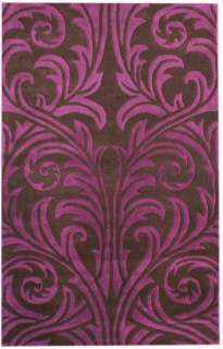 Hand Tufted Wool Carpet Area Rug 5x8 Brown/Pink Damask  