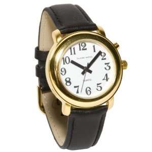   One Button Talking Watch   Black Leather Band