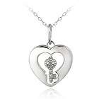 925 Silver Diamond Accent Dangling Key Heart Necklace, 