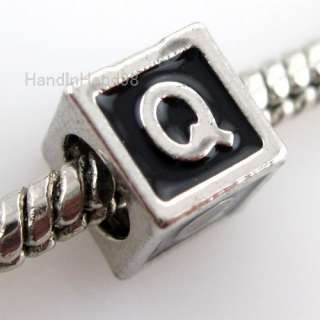 10 Letter Q Black Square Charm Bead Fit Bracelet 150760  
