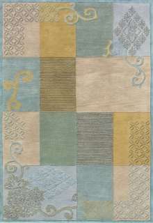 Blue Beige Ivory Transitional Handmade Wool Area Rug  