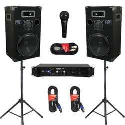 Podium Pro Band Karaoke DJ PA Speaker Set 15 Amp Cables Mic New 