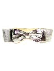 Ladies Fancy Silver Stretch Belt with Large Bow