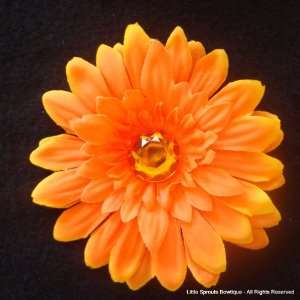 Gerbera Daisy Hair Clip with Acrylic Jewel Center   3   Orange
