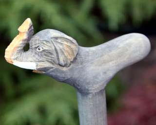 Hand Carved & Painted Wood Elephant Walking Stick Cane  
