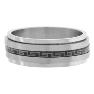 316L Stainless Steel Spinning Ring With Black IP Greek Keys Going All 