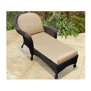   Wicker Cushion Arm Patio Chaise Lounge Round Resin Cedar Finish Patio