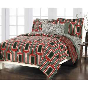   Graphic Geometrics Red Black Gray Cotton Comforter Set