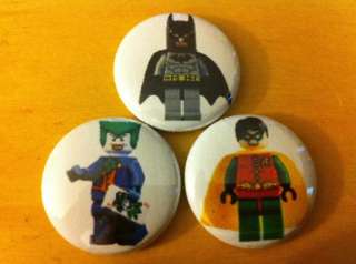 Lego Batman set of 3 1 pins buttons robin joker manbat animated 7783 