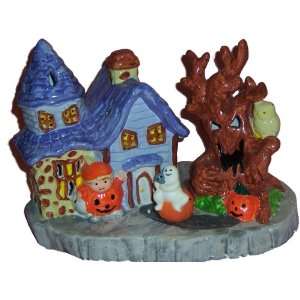  Punkin Patch Kids Ceramic Lighted Haunted House with 2 