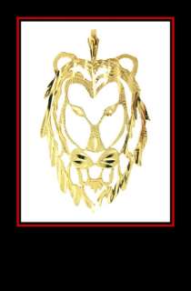 14K Solid Yellow Gold Lion Head Cut Out Design Pendant  