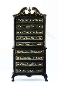 Dollhouse Miniature Chinosserie Tall Chest of Drawers  