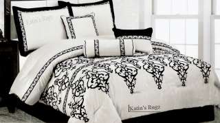 Luxury Queen White Brown Beige7 pcs Comforter Set New  