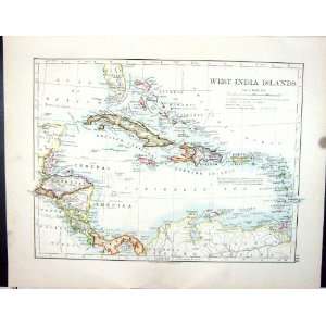  Johnston Map 1906 West India Islands Honduras Jamaica Cuba 