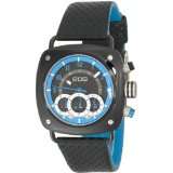 EOS New York 173SBLKBLU Gauge Black Leather Strap Watch