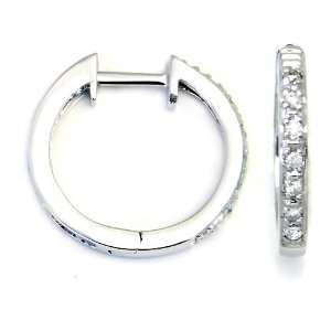  14K White Gold Round Diamond Huggie Hoop Earrings Jewelry