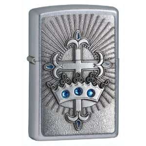   Street Crown and Cross Chrome Lighter with Blue Crystal Sports