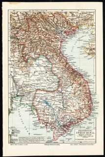 Antique Map FRENCH INDOCHINA THAILAND LAOS Meyers 1895  
