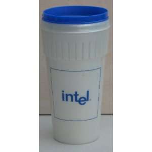 Ivory Plastic Travel Drinking Coffee / Tea Mug with blue lid for straw 