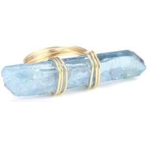 Vanessa Mooney Aqua Quartz Gold Wire Wrapped Ring, Size 7