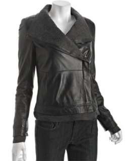 Andrew Marc black leather wide collar zip front jacket   up to 