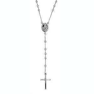  Italian Sterling Silver Large Bead Crucifix Rosary Necklace 
