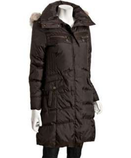 Marc New York chocolate quilted coyote fur trim hooded down coat 