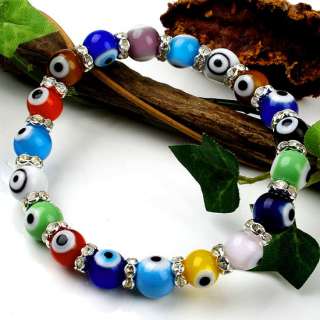 Multicolor Lampwork Glass Evil Eye Beads Bracelet  