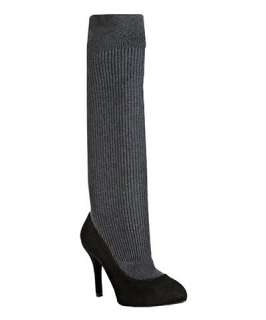 Dolce & Gabbana black and grey suede ribbed sock inset pumps