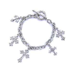 Juicy inspired Fleur De Lis cross charm couture silver toggle bracelet 