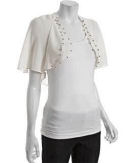 Eryn Brinie ivory gauze beaded shrug   