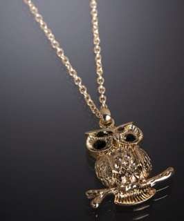 Kenneth Jay Lane gold perched owl pendant necklace   