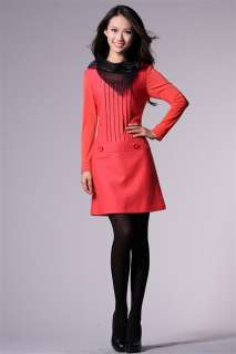 New Red Fashion Layered Fold Hem Long Sleeve Rose Stylish Slim Fit 