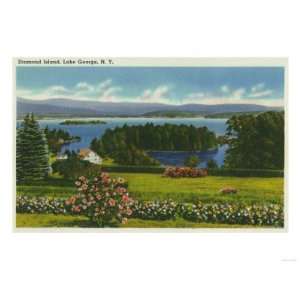   View of Diamond Island and Lake Premium Poster Print