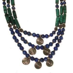 Lapis Necklace 04 Malachite Triple Strand Layer Blue Green 