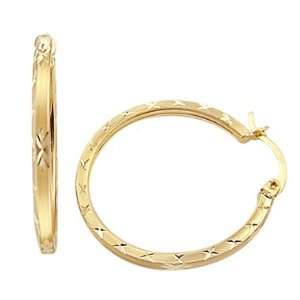    14k Yellow Gold Diamond Cut Large Hoop Earrings 1.5 Jewelry