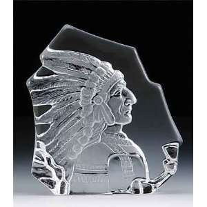  Engraved Lead Crystal    Indian Chief